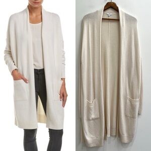 Vince Side Slit Wool Cashmere Blend Long Cardigan Pockets Cream Large
